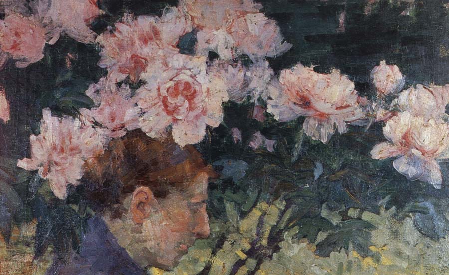 John Russell Rhododendrons and head of a woman